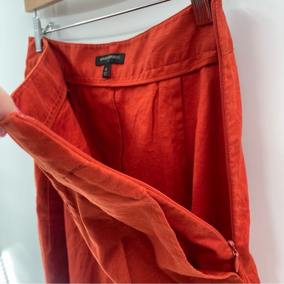 Banana Republic Linen Blend Pleated Full Skirt Above Knee Burnt Orange Size 12 - Picture 5 of 10